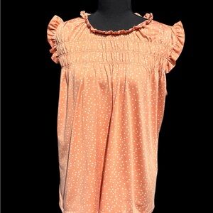 Coral Ruffle Sleeve Polka Dot Blouse